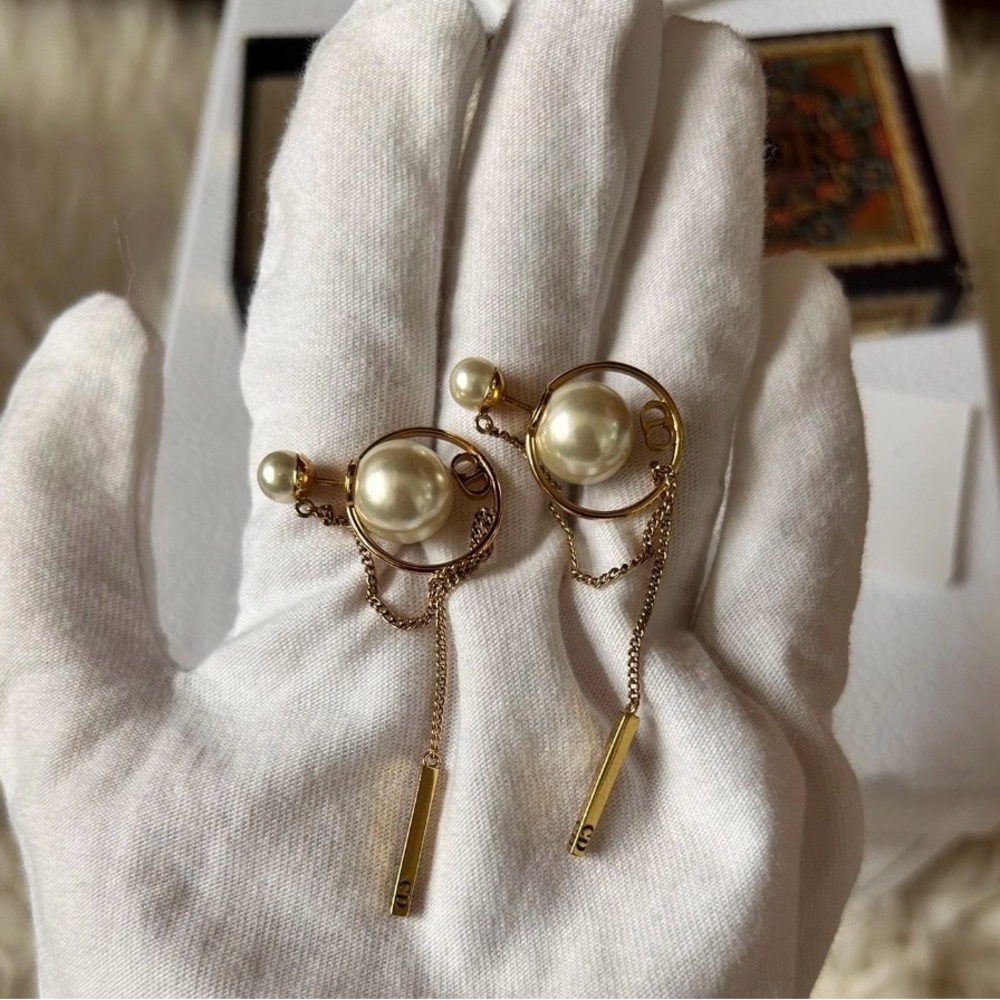 Dior Gold and Pearl Drop Earrings